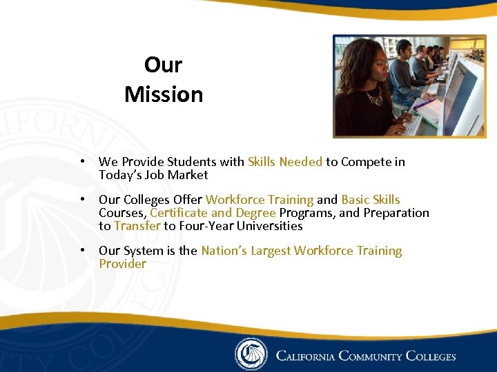 Our Mission • We Provide Students with Skills Needed to Compete in Today’s Job