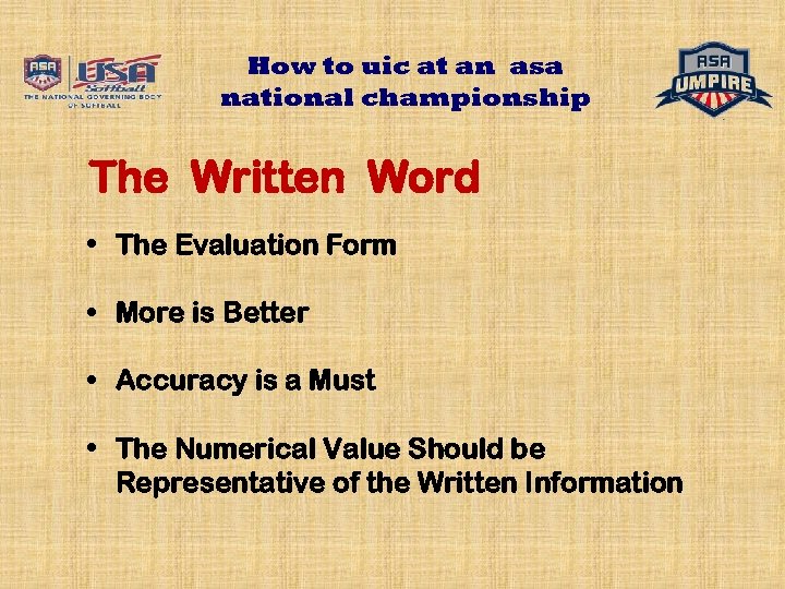 How to uic at an asa national championship The Written Word • The Evaluation