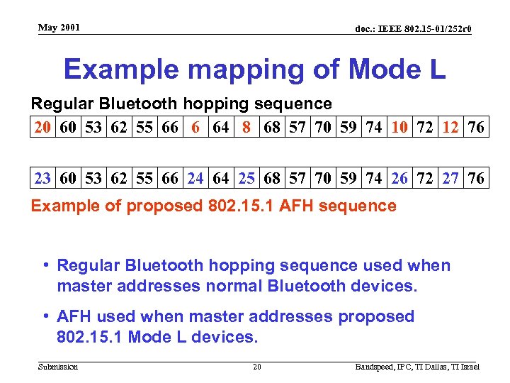 May 2001 doc. : IEEE 802. 15 -01/252 r 0 Example mapping of Mode