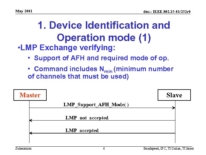 May 2001 doc. : IEEE 802. 15 -01/252 r 0 1. Device Identification and