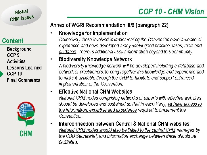 Global es CHM Issu COP 10 - CHM Vision Annex of WGRI Recommendation III/9