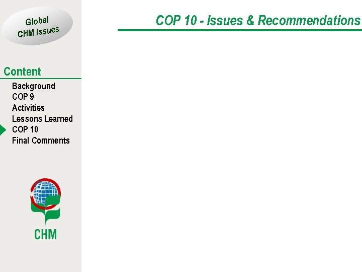 Global es CHM Issu Content Background COP 9 Activities Lessons Learned COP 10 Final