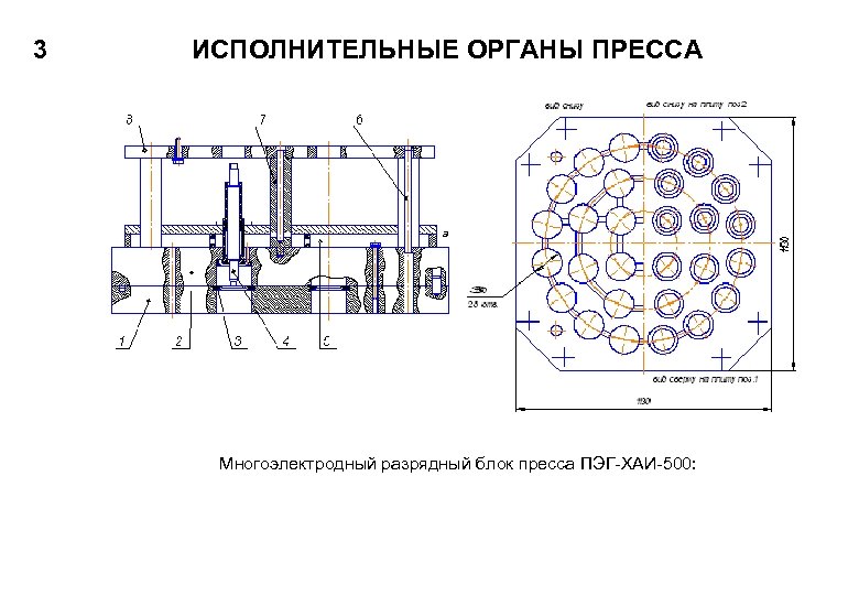 3 ИСПОЛНИТЕЛЬНЫЕ ОРГАНЫ ПРЕССА а Многоэлектродный разрядный блок пресса ПЭГ-ХАИ-500: 