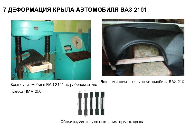 7 ДЕФОРМАЦИЯ КРЫЛА АВТОМОБИЛЯ ВАЗ 2101 Крыло автомобиля ВАЗ 2101 на рабочем столе Деформированое