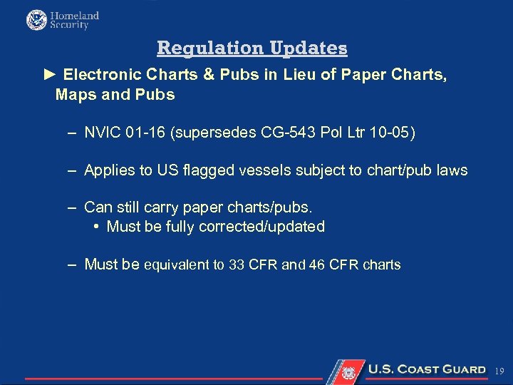 Regulation Updates ► Electronic Charts & Pubs in Lieu of Paper Charts, Maps and