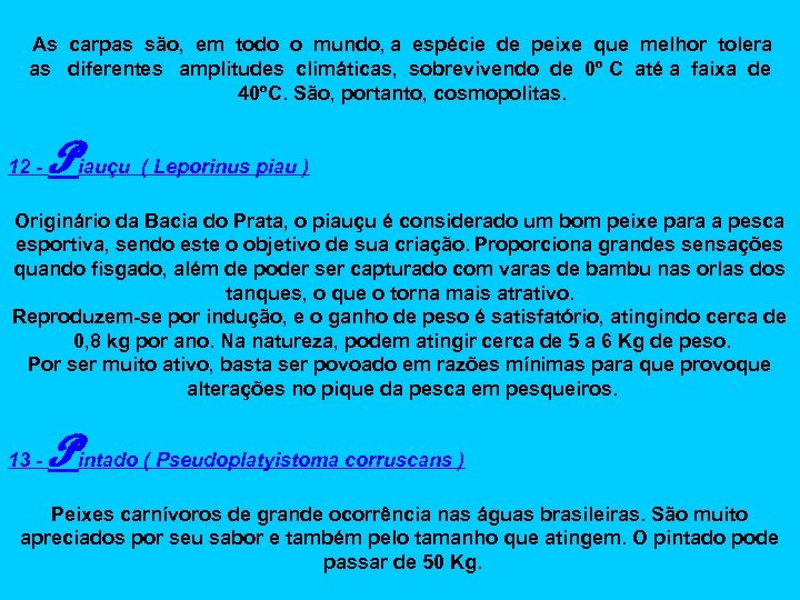 As carpas são, em todo o mundo, a espécie de peixe que melhor tolera