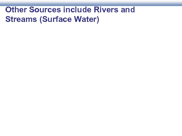 Other Sources include Rivers and Streams (Surface Water) 