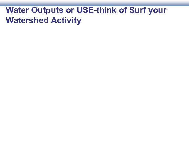 Water Outputs or USE-think of Surf your Watershed Activity 