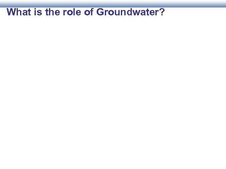 What is the role of Groundwater? 