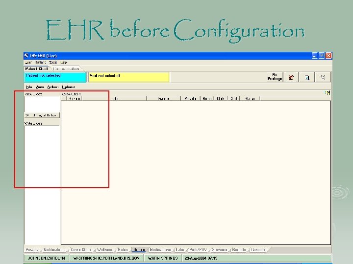 EHR before Configuration 