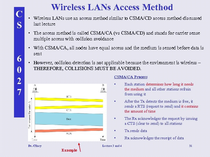 C S 6 0 2 7 Wireless LANs Access Method • Wireless LANs use