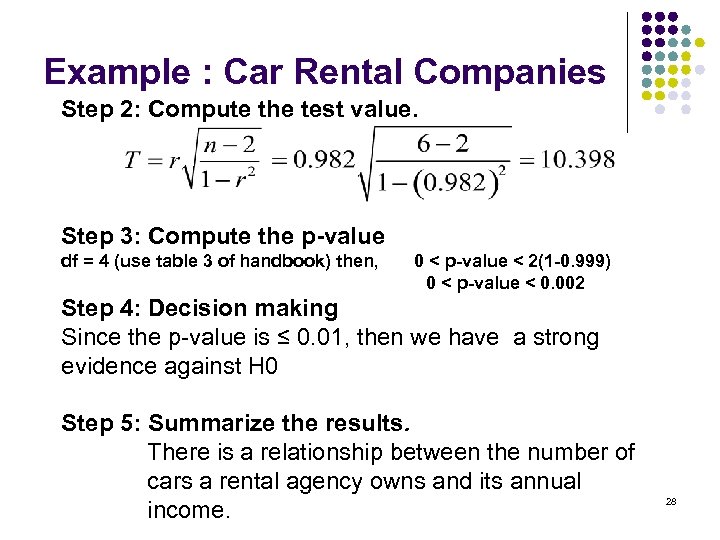 Example : Car Rental Companies Step 2: Compute the test value. Step 3: Compute