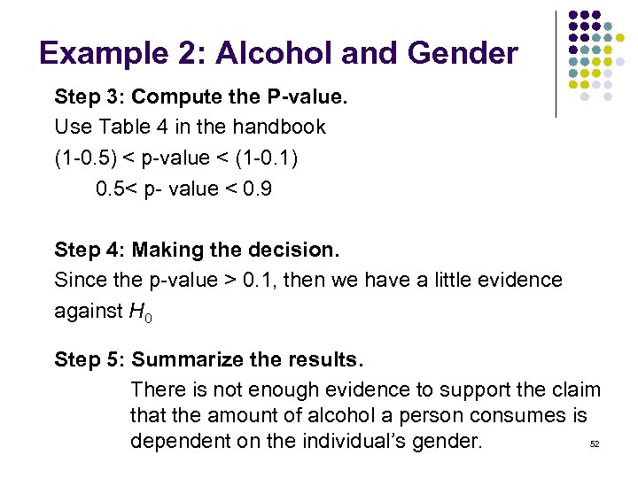 Example 2: Alcohol and Gender Step 3: Compute the P-value. Use Table 4 in