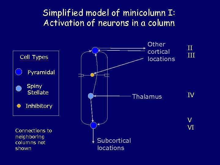 Simplified model of minicolumn I: Activation of neurons in a column Other cortical locations