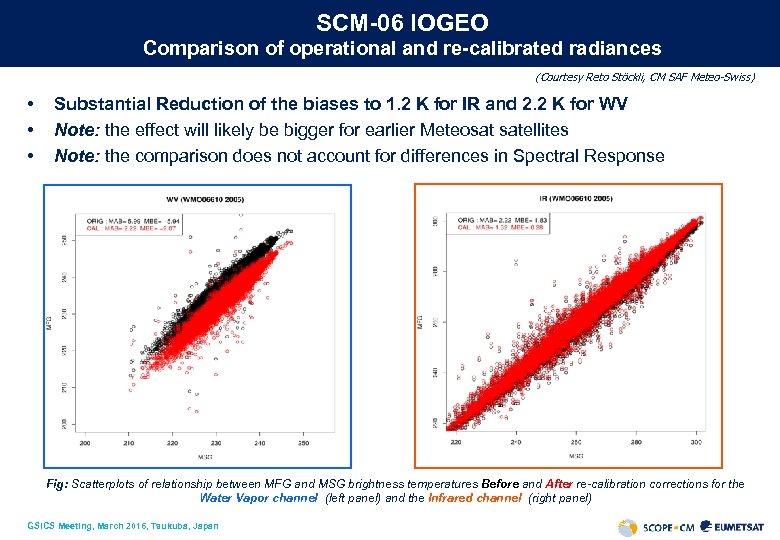 SCM-06 IOGEO Comparison of operational and re-calibrated radiances (Courtesy Reto Stöckli, CM SAF Meteo-Swiss)
