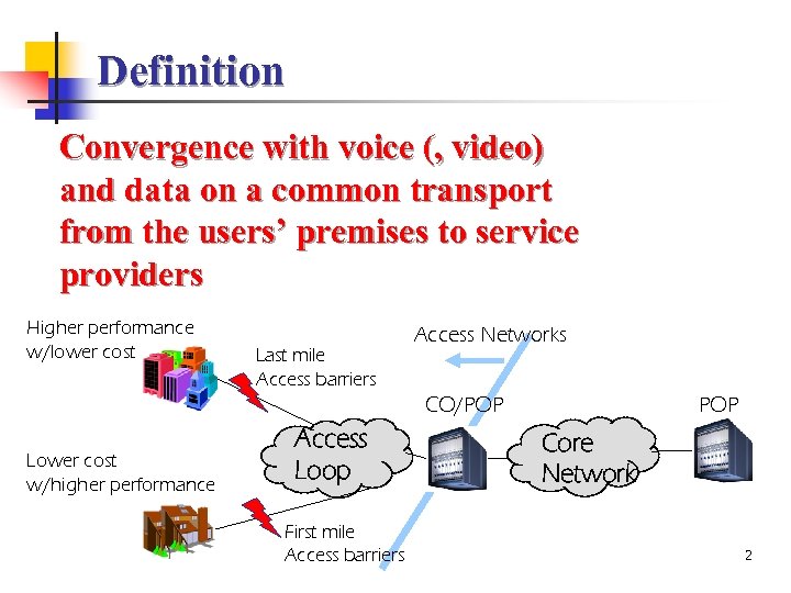 Definition Convergence with voice (, video) and data on a common transport from the
