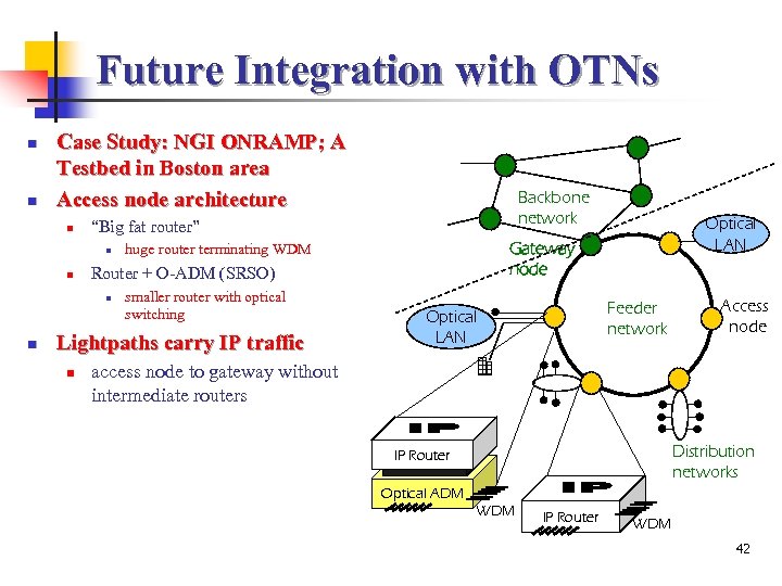 Future Integration with OTNs n n Case Study: NGI ONRAMP; A Testbed in Boston