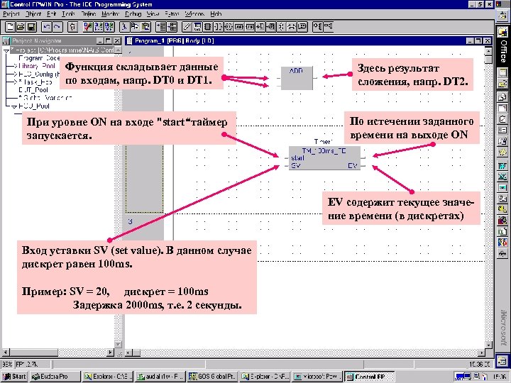 Функция складывает данные по входам, напр. DT 0 и DT 1. При уровне ON