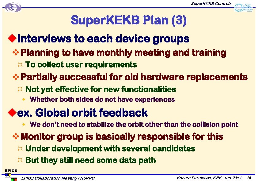 Super. KEKB Controls Super. KEKB Plan (3) u. Interviews to each device groups v