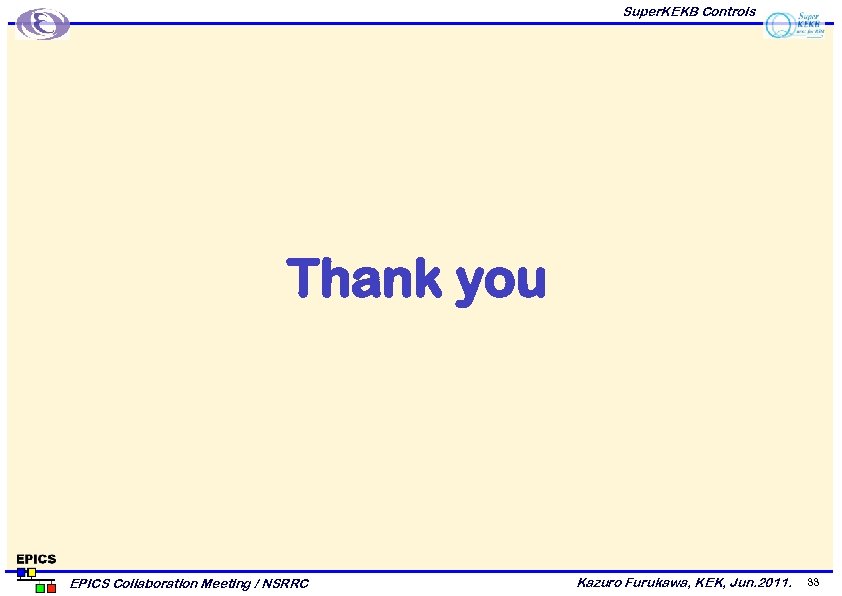 Super. KEKB Controls Thank you EPICS Collaboration Meeting / NSRRC Kazuro Furukawa, KEK, Jun.