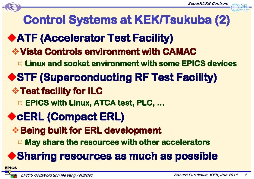 Super. KEKB Controls Control Systems at KEK/Tsukuba (2) u. ATF (Accelerator Test Facility) v