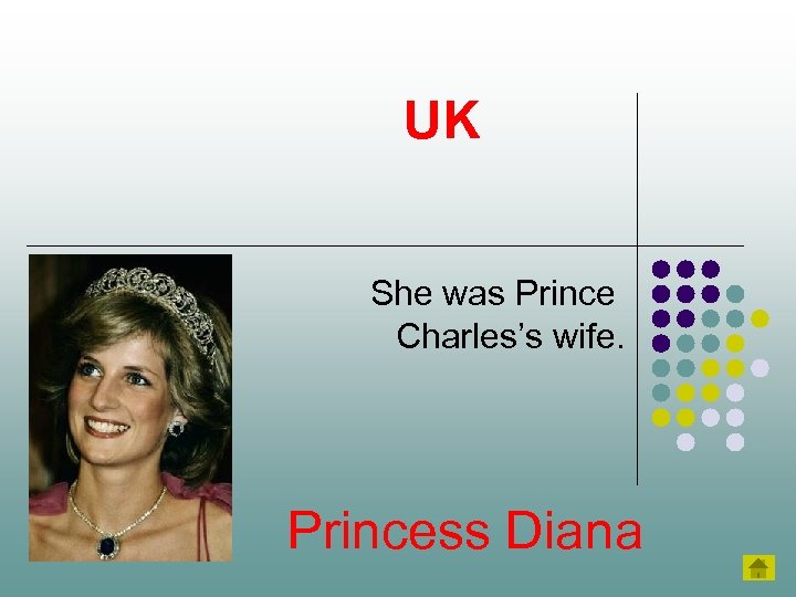 UK She was Prince Charles’s wife. Princess Diana 