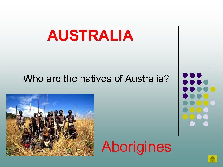 AUSTRALIA Who are the natives of Australia? Aborigines 