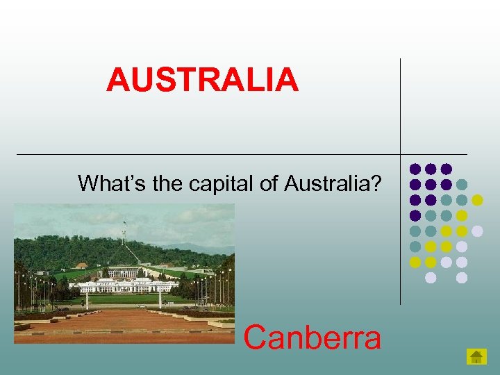 AUSTRALIA What’s the capital of Australia? Canberra 