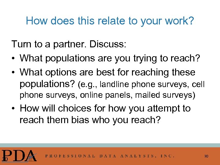 How does this relate to your work? Turn to a partner. Discuss: • What