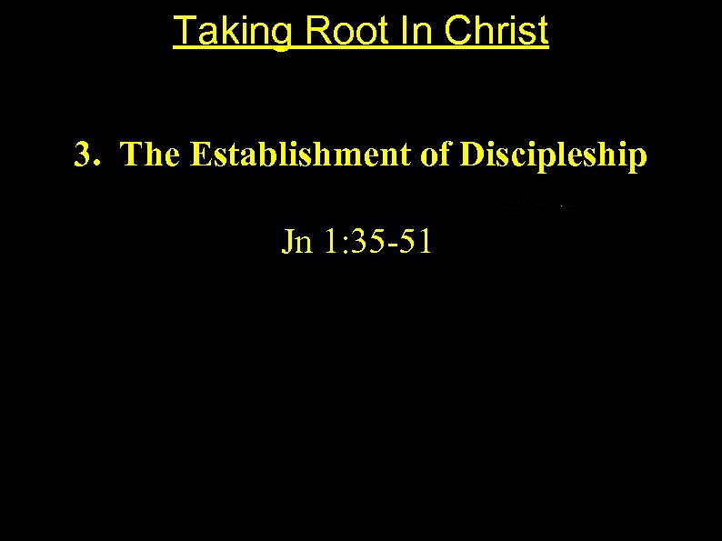 Taking Root In Christ 3. The Establishment of Discipleship Jn 1: 35 -51 