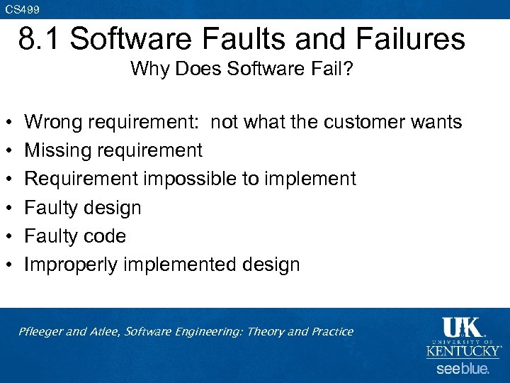 CS 499 8. 1 Software Faults and Failures Why Does Software Fail? • •