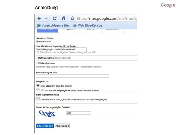 Anmeldung Google 