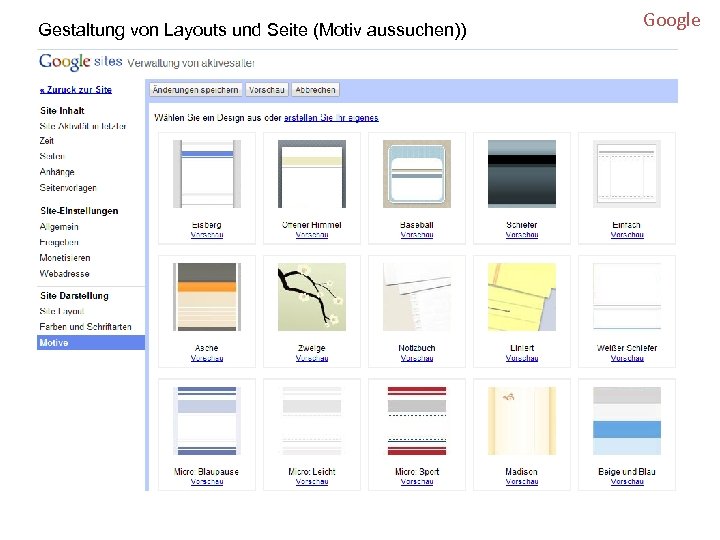 Gestaltung von Layouts und Seite (Motiv aussuchen)) Google 