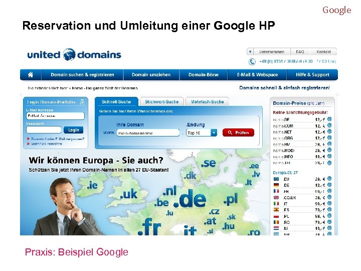 Google Reservation und Umleitung einer Google HP Praxis: Beispiel Google 
