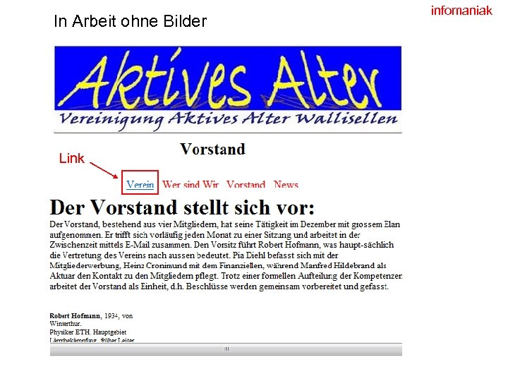 In Arbeit ohne Bilder Link infomaniak 