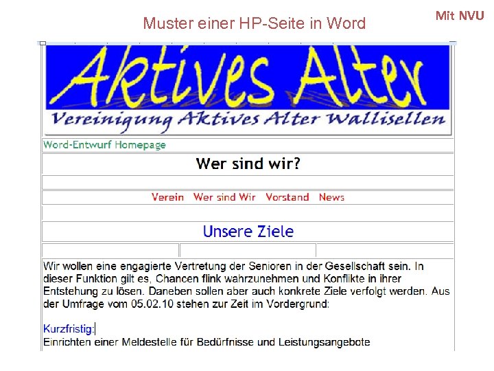 Muster einer HP-Seite in Word Mit NVU 