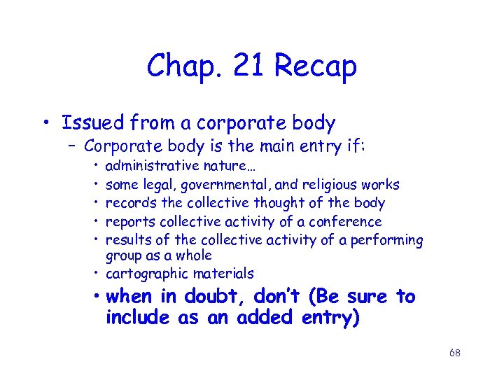 Chap. 21 Recap • Issued from a corporate body – Corporate body is the