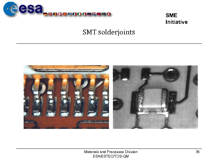 SME Initiative SMT solderjoints Materials and Processes Division ESA/ESTEC/TOS-QM 35 