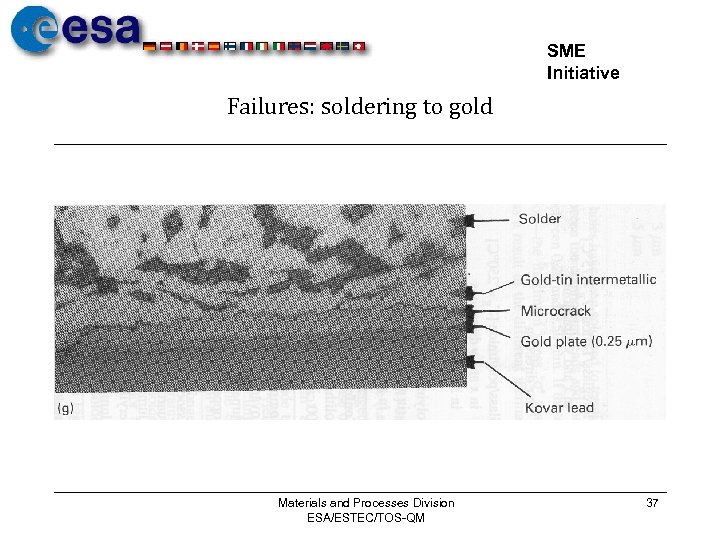 SME Initiative Failures: soldering to gold Materials and Processes Division ESA/ESTEC/TOS-QM 37 