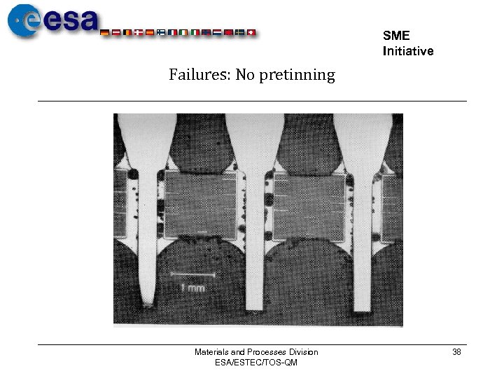 SME Initiative Failures: No pretinning Materials and Processes Division ESA/ESTEC/TOS-QM 38 