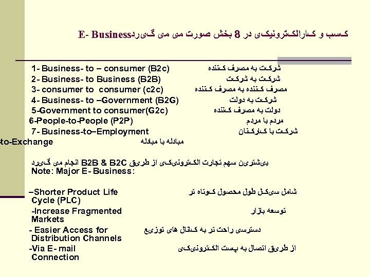 E- Business کﺴﺐ ﻭ کﺎﺭﺍﻟکﺘﺮﻭﻧﻴکی ﺩﺭ 8 ﺑﺨﺶ ﺻﻮﺭﺕ ﻣی ﻣی گیﺮﺩ 1 -