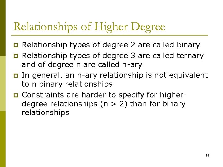 Relationships of Higher Degree p p Relationship types of degree 2 are called binary