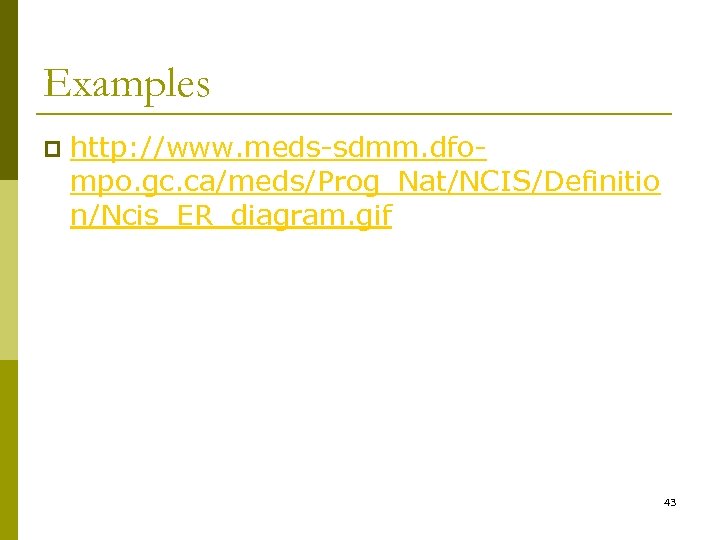 Examples p http: //www. meds-sdmm. dfompo. gc. ca/meds/Prog_Nat/NCIS/Definitio n/Ncis_ER_diagram. gif 43 