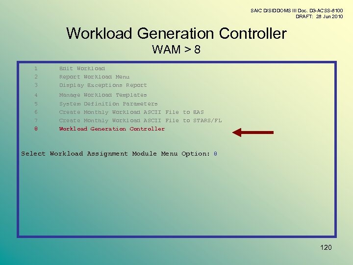 SAIC D/SIDDOMS III Doc. D 3 -ACSS-8100 DRAFT: 28 Jun 2010 Workload Generation Controller