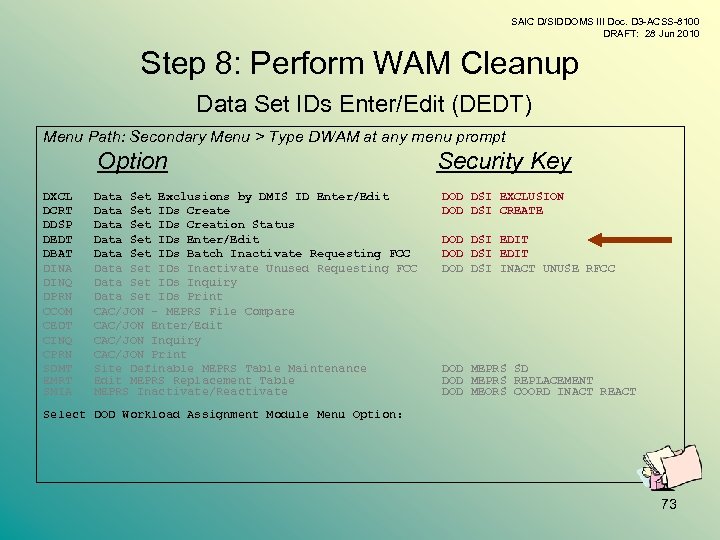 SAIC D/SIDDOMS III Doc. D 3 -ACSS-8100 DRAFT: 28 Jun 2010 Step 8: Perform