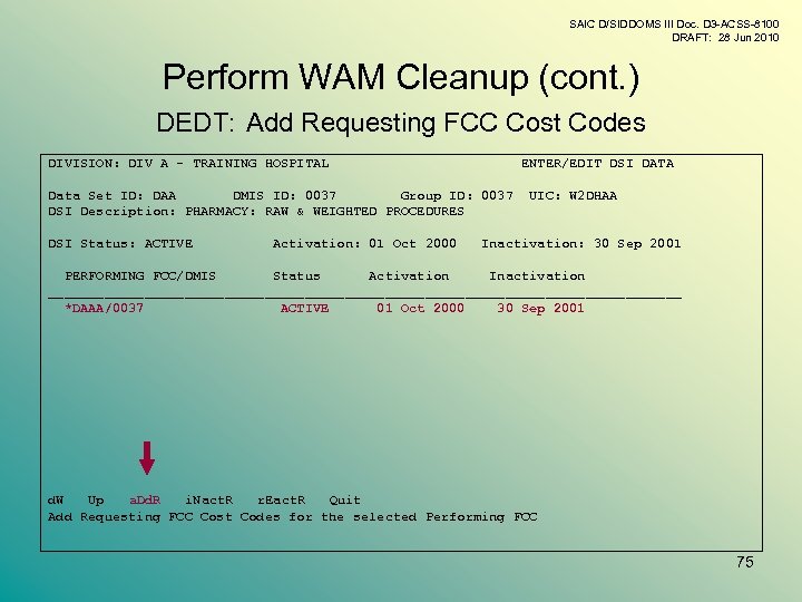 SAIC D/SIDDOMS III Doc. D 3 -ACSS-8100 DRAFT: 28 Jun 2010 Perform WAM Cleanup