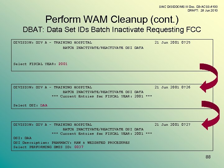 SAIC D/SIDDOMS III Doc. D 3 -ACSS-8100 DRAFT: 28 Jun 2010 Perform WAM Cleanup
