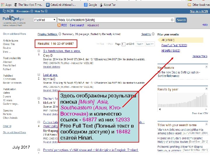 Здесь отображены результаты поиска [Mesh] Asia, Southeastern (Азия, Юго. Восточная) и количество ссылок -