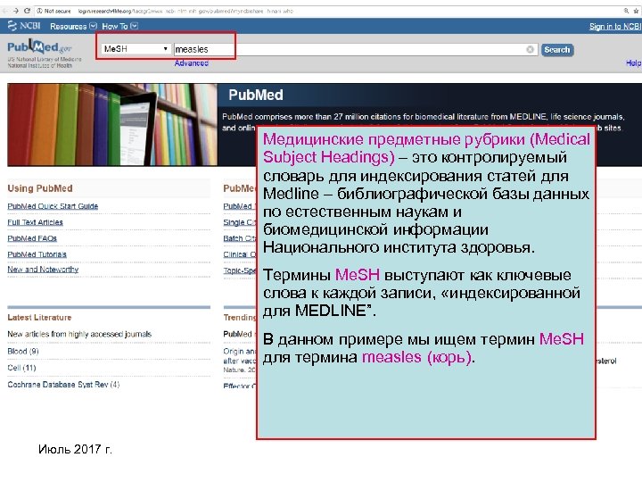 Медицинские предметные рубрики (Medical Subject Headings) – это контролируемый словарь для индексирования статей для