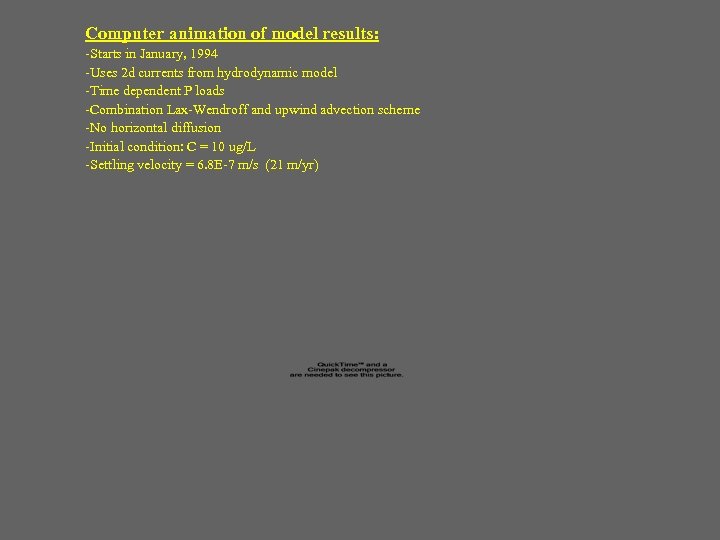 Computer animation of model results: -Starts in January, 1994 -Uses 2 d currents from